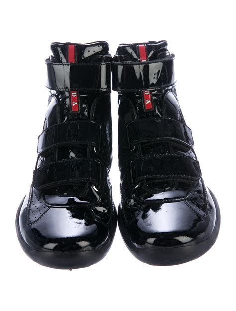 prada patent leather high top sneakers|Prada downtown patent sneakers.